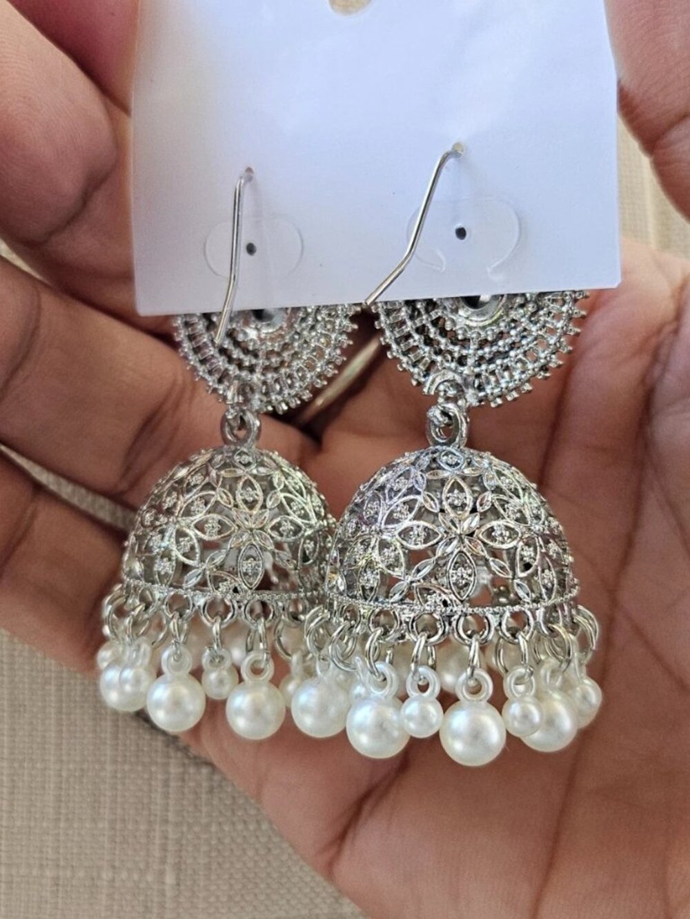 Silver Tone Jhumka Earrings Pakistani Indian Ethnic Earrings Fashion Jewelry New - Picture 11 of 13